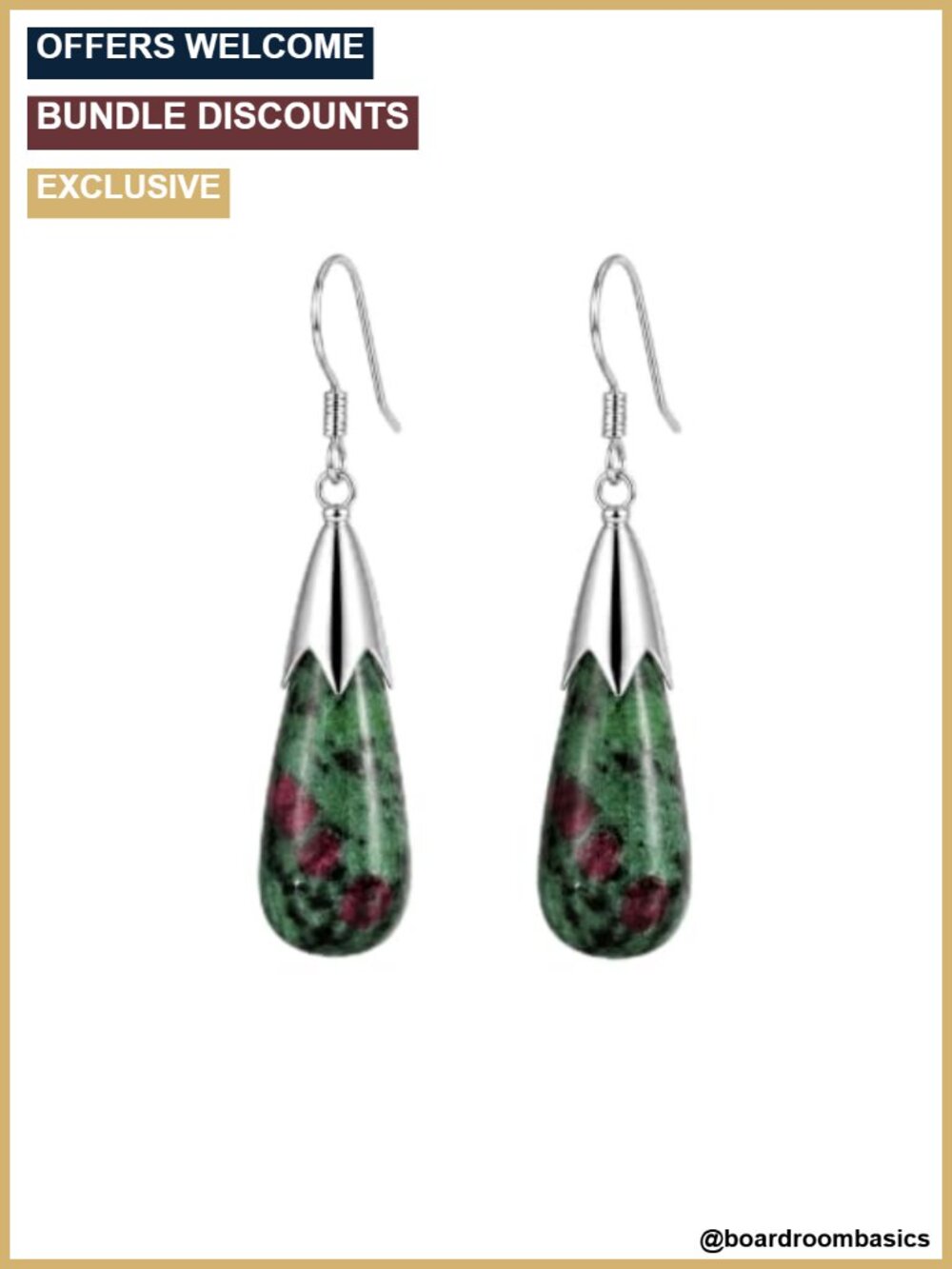 Natural Ruby Zoisite Teardrop Dangle Earrings Silver Tone Women